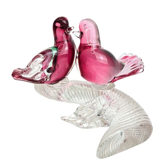 Murano Somerso Oball Art Glass Birds On Branch Clear W/red/green Interior Signed - Picture 4 of 14